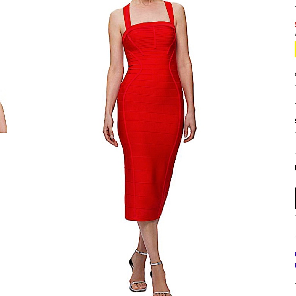 Herve Leger The Harper Sleeveless Cross Back Bandage Midi Dress